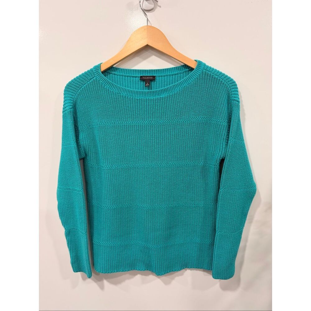 Talbots Teal Ribbed Knit Pima Cotton Sweater S